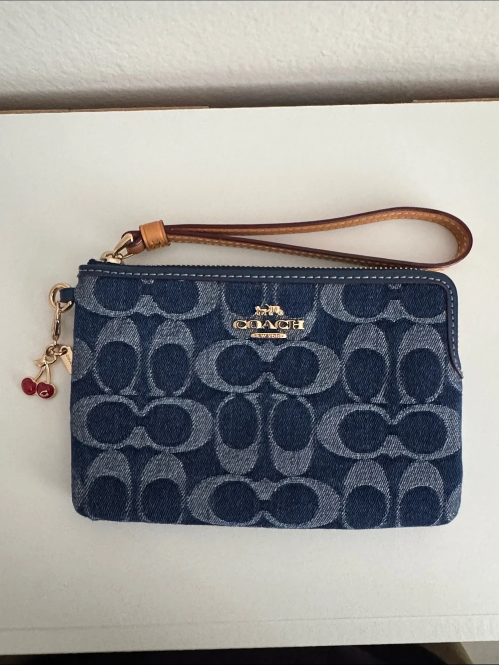 Coach Corner Zip Wristlet in Signature Denim